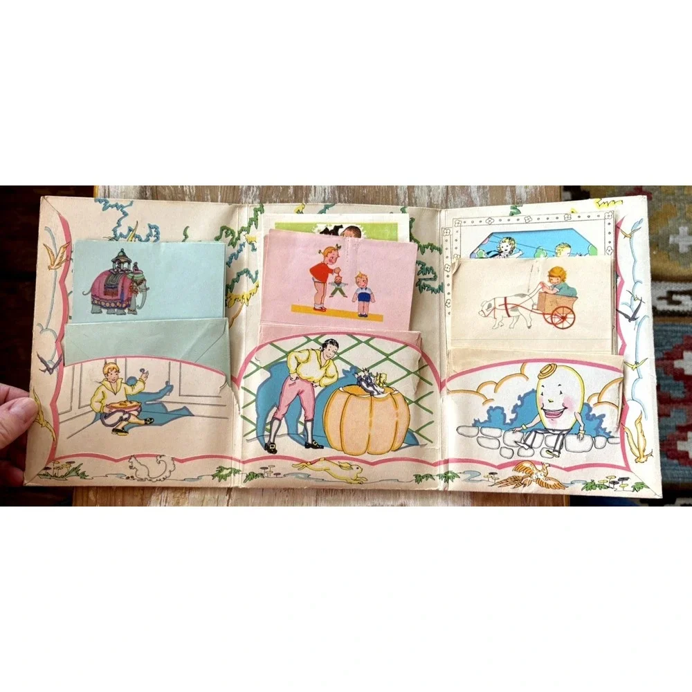 Vintage childrens stationery writing paper pink blue envelope Skeezix illus 1930